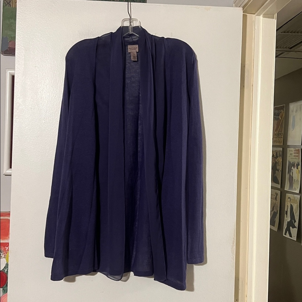 Easywear by Chicos purple open cardigan with chiffon detail